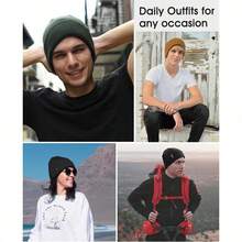 Beanie For Men Women Cuffed Thick Knitted Unisex Winter Hat Beanies Skull Cap - 白色 - 查看 7
