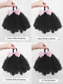 1pc Yarn Bow Clip And Go Afro Kinky Marley Ponytail With Elastic Band Soft Hair Girl Braided Ponytail For KIDS - Black - View 10