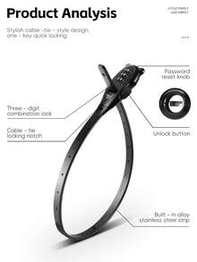 WEST BIKING 可调节扎带锁 自行车密码锁 摩托车头盔锁 防盗便携式钢丝锁