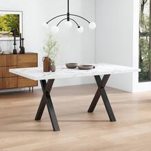 Rectangular Dining Table With Crossed Legs, Which Can Also Be Used As A Coffee Table. Modern And Minimalist Style. Dimensions: L 140 X W 80 X H 76 Cm. Marble, Black And White Finish. [Previous Reference: N634P243975W] - White Marble + MDF - View 2