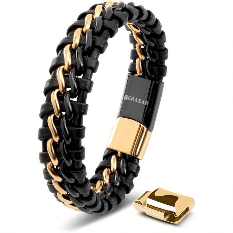 R-R Pulsera de  P [Steel] para ore en Negro Cerradura Magné de Acero Inoxidable en Negro Plata y Oro oyero Exclusivo Gran Idea de - OroNegro - Ver 1