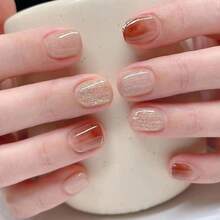 4 Boxes 96Pcs Short Squoval Press On Nails Warm Brown Ombre With Glitter Lines Press On Nails, Short Oval False Nails For A Cozy Fall Winter Vibe, Sweet & Gentle New Design Fake Nails For Women & Girls, Reusable Removable Nails For Daily, Date, Party, Holiday Gatherings.Nail Supplies,Nails Press On,Nail Kit,Christmas Nails,Christmas Gifts, - 粉紅色350 - 查看 9