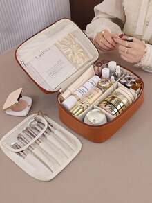 1 túi đựng mỹ phẩm du lịch đa năng, túi đựng cọ trang điểm dung tích lớn, túi mỹ phẩm nhiều lớp có thể tháo rời, túi đựng đồ trang điểm chống thấm nước, túi xách tay di động, thích hợp để đựng các vật dụng làm đẹp, chăm sóc da, cọ trang điểm, đồ dùng du lịch và nghỉ dưỡng, đồ dùng học tập. - Màu Khaki - Xem 3