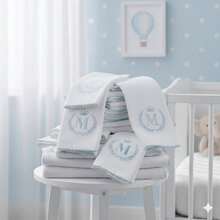 Set Of 10 Personalized Embroidered Diapers With Baby's Initial (5 Shoulder + 5 Burp Cloths), 100% Cotton, Boy/Girl, Hypoallergenic, Soft - Màu nâu  Mocha - Xem 2