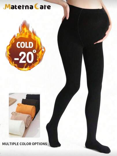 1pc Maternity Tight Leggings, Black, Warm, Skinny, Solid Color, Simple, High Elasticity, Suitable For Early, Middle And Late Pregnancy, Autumn/Winter