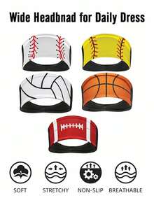 1pc Sports Headband With Basketball & Volleyball Pattern, Sweat-Absorbing For Yoga, Running, Fitness Hair Accessories Fashion Hair Bands - Multicolor - View 2