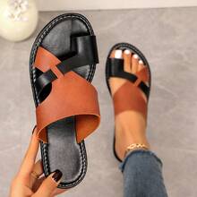Ladies' Toe Flat Non Slip Sandals, Fashionable Open Toed Color Blocked Summer Sandals, Casual Outdoor Beach Sandals - Dark Brown - View 9