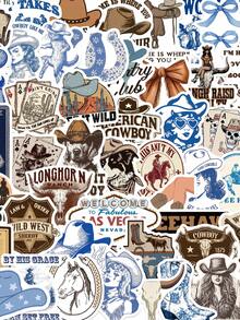 50pcs Blue Brown Denim Aesthetics Graffiti Stickers For DIY Waterproof Stationery Suitcase Bottle Phone Laptop - 1 Set - View 1