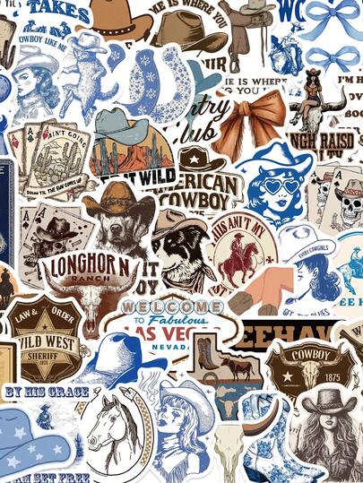 50pcs Blue Brown Denim Aesthetics Graffiti Stickers For DIY Waterproof Stationery Suitcase Bottle Phone Laptop
