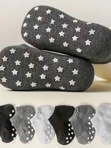 6 piezas/12 piezas Calcetines antideslizantes para bebé, aptos para todas las estaciones, calcetines para niños pequeños