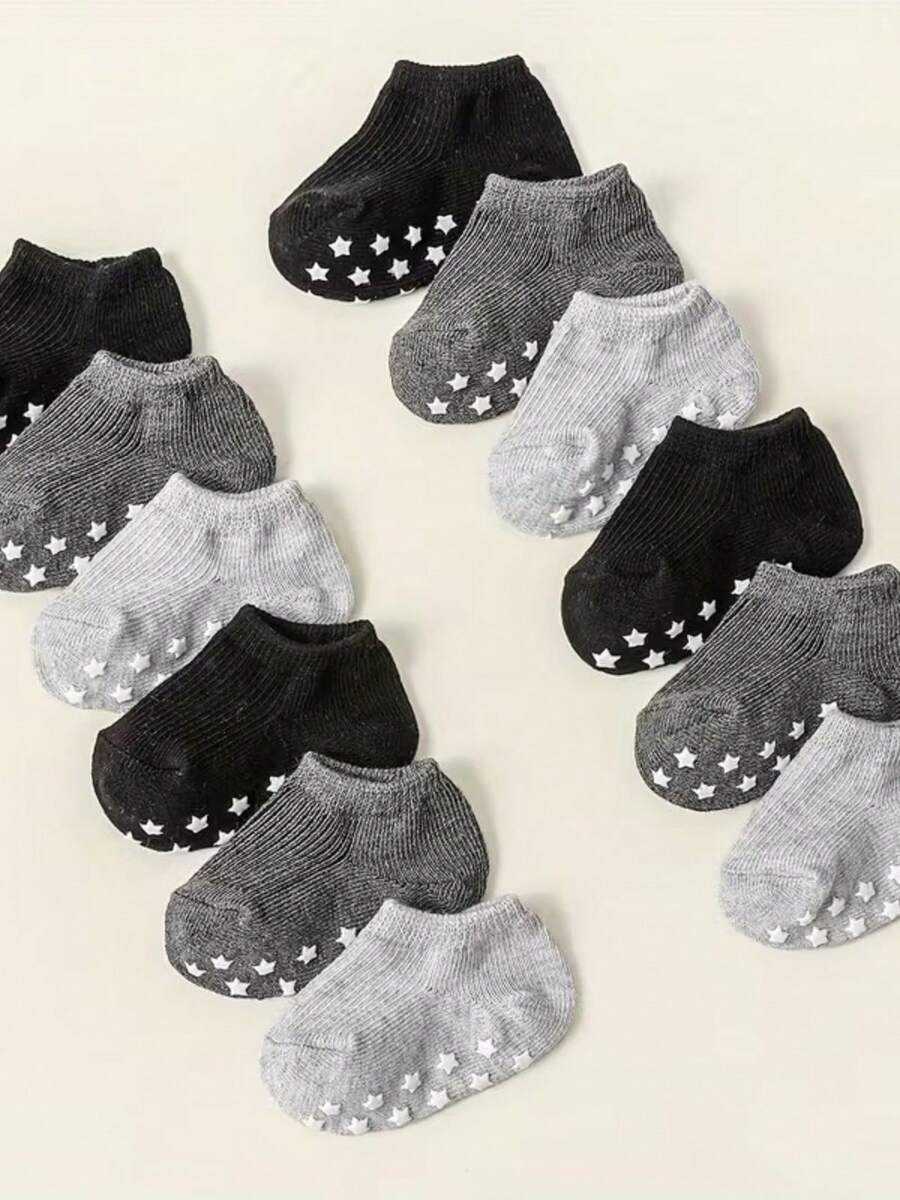 6 piezas/12 piezas Calcetines antideslizantes para bebé, aptos para todas las estaciones, calcetines para niños pequeños