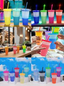 20 Pcs Vasos Mágico Color Plástico De 16oz Con Popote Tapa, Vasos Mágicos Fríos De Plástico Con Pajita Tapas Que Cambian De Color Diversión Reutilizable Ideal Para Café Helado o Alguna Otra Bebida Perfectos Para Niños, Efecto De Cambio De Color Al Añadir Agua Fría, Sorprende a Todos, Diseño Personalizable Con Diferentes Colores Para Cada Ocasión, Material Pp Resistente, Ideal Para Uso En Casa, Oficina y Eventos | Aporta Diversión y Estilo a Tus Reuniones, Fiestas y Momentos Especiales | Vasos Duraderos, Fáciles De Usar y Limpiar, Perfectos Para Toda La Familia. - Multicolor - Ver 10