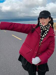 Women Winter Coats - Burgundy - View 9