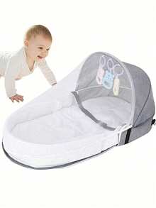 Przenośne, składane łóżeczko turystyczne dla niemowląt, wielofunkcyjny plecak dla mamy z moskitierą, zabawki do spania, miękkie i oddychające łóżeczko turystyczne dla niemowląt, w zestawie materac, prezent dla noworodka - Wielokolorowe - Zobacz 6