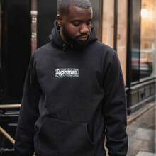 Supreme Unisex Oversized Graphic Hoodie Set: Full Zip-Up & Pullover Sweatshirts | Cozy Fleece-Lined Vintage Y2K Hip Hop Outerwear | Handwritten Script Logo Back Print Streetwear Black - 黑色連帽衫 - 查看 3