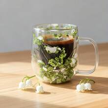 1/2/4pcs Double-Layer Glass Coffee Mugs With Handles, Floral Infuser Glass Cups, Reusable, Insulated, For Coffee, Milk Tea, Cold/Hot Drinks, Cappuccino, Tea Bags. Unique Birthday, Christmas Gifts.