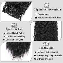 6 piezas de extensiones de cabello sintético rizado y largo, estilo clip-in, material de fibra resistente a altas temperaturas, para mujeres - Multicolor - Ver 7