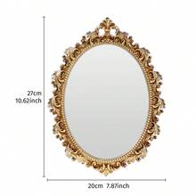 1件树脂材质金色椭圆形浮雕墙面装饰镜，家居墙面装饰挂镜，欧式背景墙面装饰家居艺术挂饰，适用于家居墙面装饰、梳妆镜或摄影道具 - 金色 - 查看 12