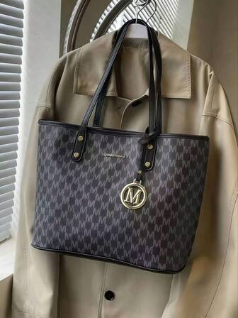 2023 New Fashion Women's Large Capacity Full Body Print Design Letter Pattern Decoration Design Double Handle Tote Bag Suitable For Work And Commuting