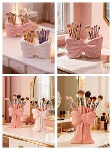 1个可爱蝴蝶结造型笔筒 - 桌面化妆刷和办公用品收纳架，优雅的化妆刷收纳，适合女孩、学生和女性，创意装饰设计，也适合度假、海滩、浴室、卧室等场所，大容量 - 彩色 - 查看 16