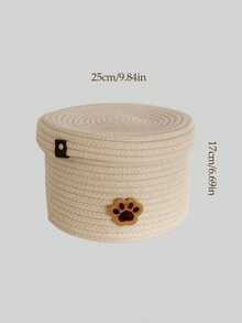 1pc Handmade Woven Apricot Pet Storage Basket, Suitable For Four Seasons Pet Toy & Ornament Storage, Dual-Use Set - Beige - View 5