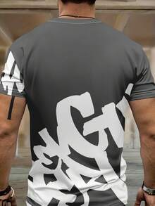 Men's Letter Print Short Sleeve T-Shirt And Shorts Casual Suit - Grey - View 4