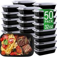 32 Oz Meal Prep Containers, Extra Thick Food Storage Containers With Lids, Reusable Plastic Boxes, Disposable Bento Boxes, Stackable, Microwave/Freezer/Dishwasher  (Pack Of 50) - 黑色 - 查看 11