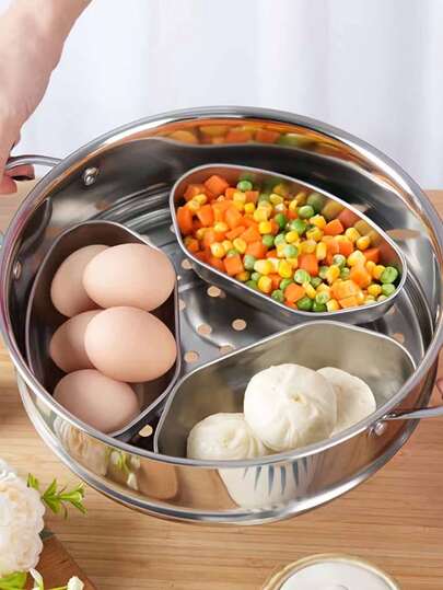 Juego de vaporera reutilizable de acero inoxidable con tapa - Bandejas de vapor en forma de abanico multicapa, inserto para cocinar huevos, verduras, dumplings, apto para lavavajillas y accesorio universal antioxidante para ollas, esencial para la cocina y el comedor, festividades