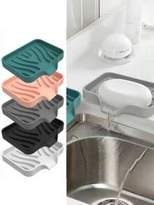 Brodark 1pc High Quality Soap Dish: Soft Silicone Soap Tray, Easy To Clean, For Shower, Bathroom, Kitchen And Bathtub, Keeps Soap Dry And Extends Soap Lifespan, Available In Green/Pink/Grey/Black/White - Multicolor - View 1