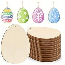 10/20pcs DIY Wooden Hollow Egg Pendant Crafts, Easter Hanging Decor For Home Gathering, Painting Gift, Includes 20 Patterns And 20 Strings