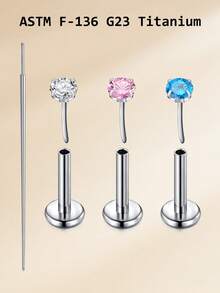 CIZME Piercing de lèvre en alliage de titane G23 sans filetage 20g, anneaux de lèvre avec pierre de CZ incrustée, convient pour le piercing des lèvres et du cartilage de l'oreille, disponible en rose et bleu CZ, unisexe - Argent - Voir 12
