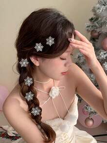 20pcs Women's Silver Snowflake Pearl Hair Clips, Rhinestone Hair Claws, Alligator Hair Clips For Bangs, Elegant Accessories For Daily Use, Essential For Christmas And New Year, Hair Slide, Hair Barrettes