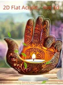 9" X 9" Non-Deformable 2D Acrylic Decor Piece, Featuring Bohemian Style Acrylic Citron Candle Holder, Religious Themed Desktop Decoration Suitable For Home And Office Use - Multicolor - View 3