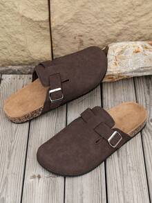 男女通用套脚凉鞋，可调节搭扣，PVC减震鞋底，全天舒适，适合室内外休闲穿着，舒适鞋履，简约设计，经久耐用 - 深咖啡色 - 查看 6