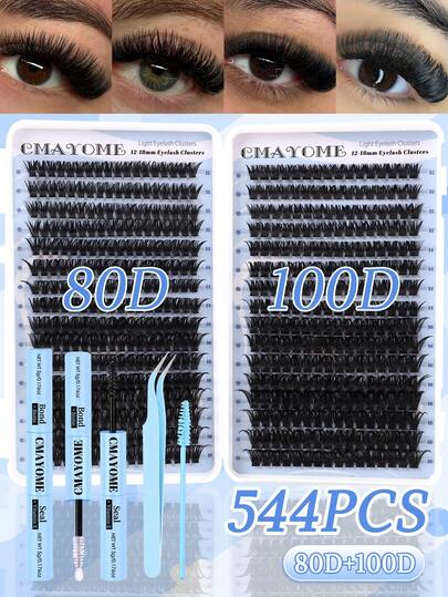 640/608/544pcs Cluster False Eyelashes Set, Includes Glue, Sealer, Tweezers, Lash Brush, Mixed Style Lash Book, Easy To Use, Travel Friendly, Soft & Natural Lash Extension Kit, Beginner Friendly, High Volume Fluffy Classic Lash Set, DIY At Home, Thick Fake Lashes For Professional, Daily, Wedding, Party, Costume Makeup