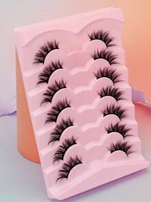 7 Pairs Thick Criss-Cross Flared & Curled Natural Look Half-Eye False Eyelashes, No Glue Needed - Black - View 2