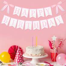 JIEYAO Pink Bow Happy Birthday Banner, Coquette Birthday Garland With Scalloped Letters For Bow Birthday Drations Women Cake Smash Party Drations - 杏色 - 查看 2