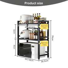 3-Tier Expandable Microwave Rack - Adjustable Kitchen Shelf Stand For Countertop Storage - Black - View 2