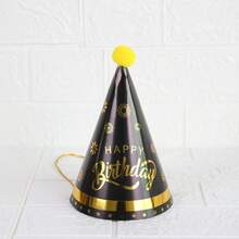 Paper Black & Gold Birthday Hat, Party Hat Headpiece, Birthday Party Photo Prop Baking Decor Hat, Triangular Hat - Multicolor - View 8