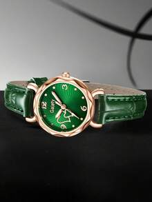 9pcs Women's Green PU Leather Strap, Fashionable & Elegant, Heart-Shaped Small Dial Quartz Watch Bracelet Necklace Earrings Ring Jewelry Set, Suitable For Daily Wear, Party Decoration Or Holiday Gift - Green - View 3