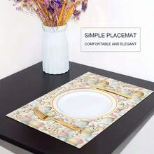 1/4/6 件装复活节彩蛋、可爱兔子印花涤纶亚麻餐垫、隔热垫、厨房装饰桌垫、西式餐桌垫、餐桌装饰品 - 彩色 - 查看 5