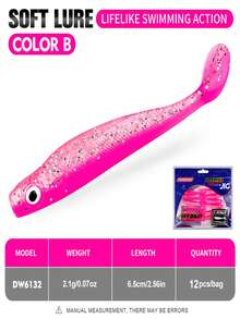 12-Pack TACKLEPIONEER T-Tail Soft Bait Lures | Two-Color Realistic PVC Lures - Slow Sinking And Bite-Resistant Design, Multiple Realistic Colors, Suitable For Bass, Rainbow Trout, Pike, Perch, And Sea Bass - Good Casting Performance, PVC Material, Suitable For Both Freshwater And Saltwater Fishing.