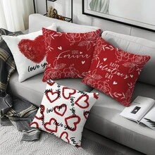 4 件套简约线条花卉爱心图案抱枕套，单面柔软桃皮绒面料，45*45 厘米，适用于家居卧室客厅派对沙发装饰，情人节礼物，不含枕芯 - 彩色 - 查看 3