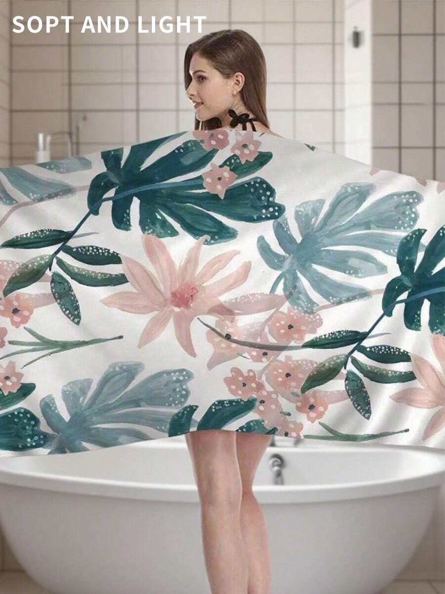 1 件热带绿叶花卉印花沙滩巾超细纤维无沙速干柔软防沙泳池大沙滩浴巾礼物女士旅行健身房瑜伽度假村登山淋浴露营海滩必需品 - 彩色 - 查看 1