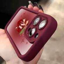 Estuche para teléfono con patrón de lazo de cereza Compatible con estuches para teléfonos   17  16 Pro Max  15 Pro Max  13 y  12 Hecho de material TPU a prueba de caídas, resistente al desgaste y cómodo de sostener Un gran regalo para familiares, amigos, seres queridos, novios / novias y para Navidad - Vino tinto - Ver 4