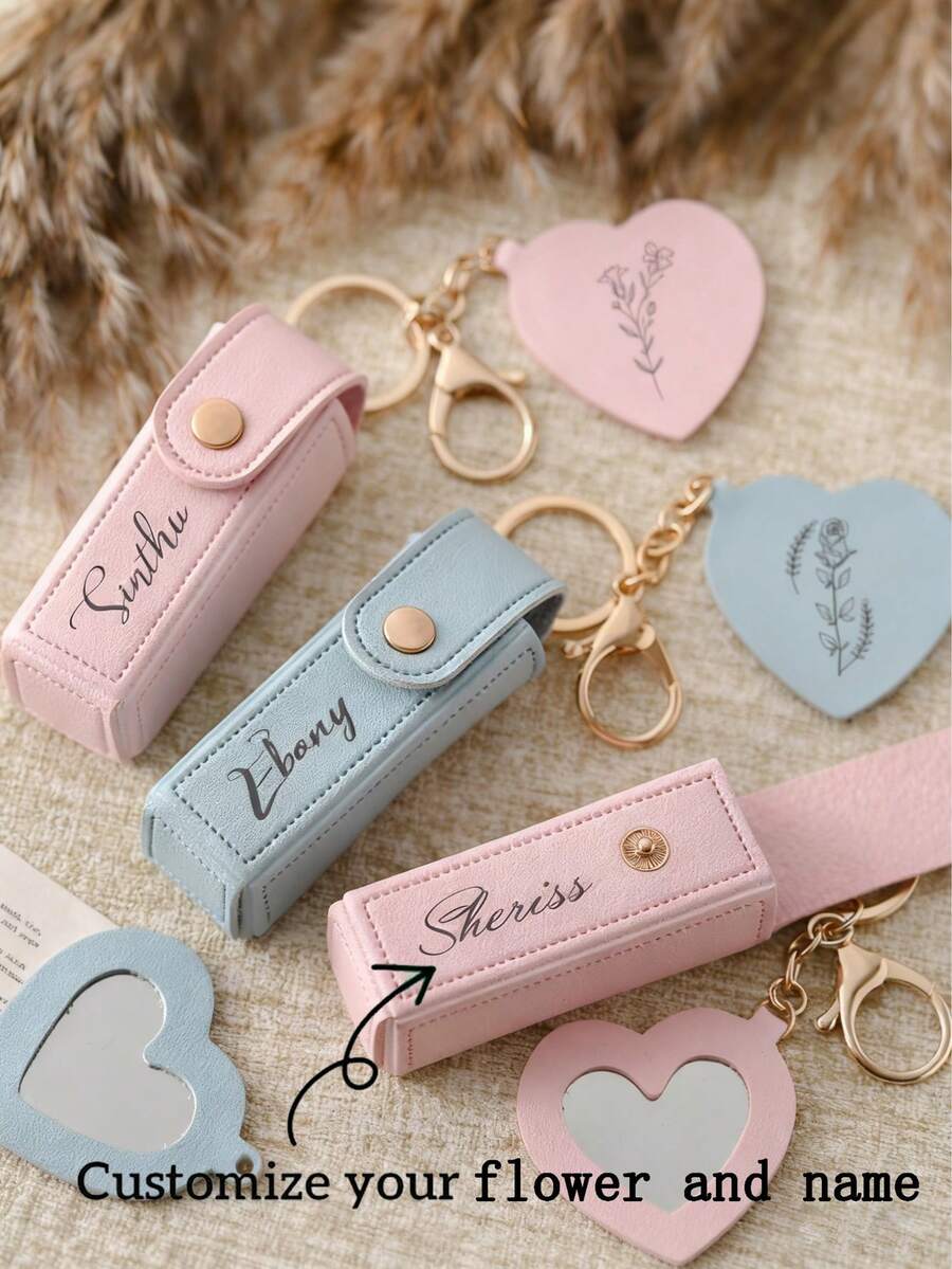 Customized Name Lipstick Holder Keychain, Personalized Lipstick Holder Keychain, Lipstick Case With Mirror, Customized Name Lipstick Holder Pouch, Bridesmaid Gift, Valentine's Day Gift, Birthday Gift, Mother's Day Gift - Multicolor - View 1