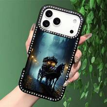 Exquisite Midnight Carriage Diamond-Studded Phone Case, Double-Sided Full Diamond Design, Shimmering And Unique Style |   Durable Pattern |   Impact-Resistant And Drop-Resistant |   Brushed Non-Slip |   Dezenter Luxury |   Compatible With IPhone 17, 16, 15, 14 - Black - View 8