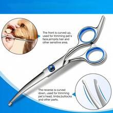 1把6.69英寸弯头宠物美容剪刀，圆头，适用于修剪犬猫面部和爪子毛发，左右手通用 - 彩色 - 查看 5
