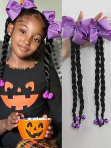 2 Stück bunte Kinder Haarspangen mit Schleife und Zopf, zum Tragen mit Perücken, chinesischer Stil synthetische Haarzubehör, elegant & modisch - Natürliches Schwarz - Übersicht 12
