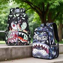 Shark Mouth Fashion Backpack For Boys Girls, Camo Big Capacity Bookbag Travel Laptop Daypack - Màu xanh Bạc hà - Xem 5